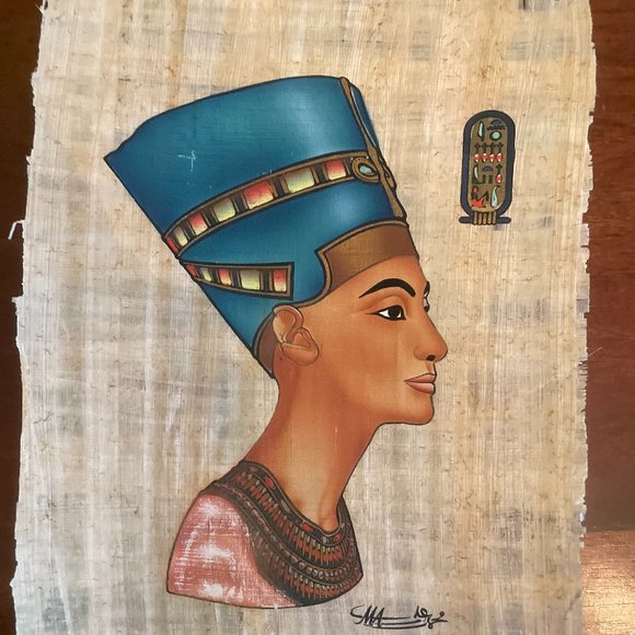 Ancient Egypt Queen Nefertiti Papyrus Painting - Egyptian Papyrus Paper - Picture 1 of 2